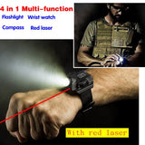 Multifunctional waterproof sports USB Charging led Wrist watch torch with red laser Rechargeable lighting Tactical Flashlight