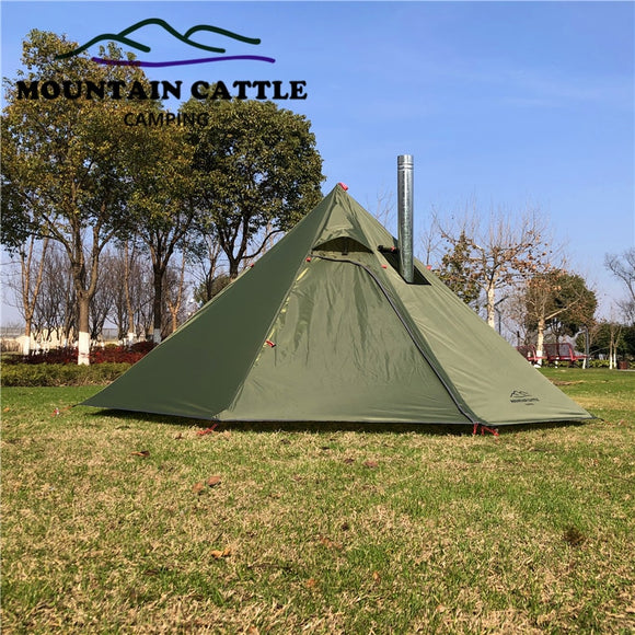 Ultralight Camping Teepee 3-4Person Big Pyramid Tent Backpacking Tent with Chimney Hole Awnings Shelter for Birdwatching Cooking